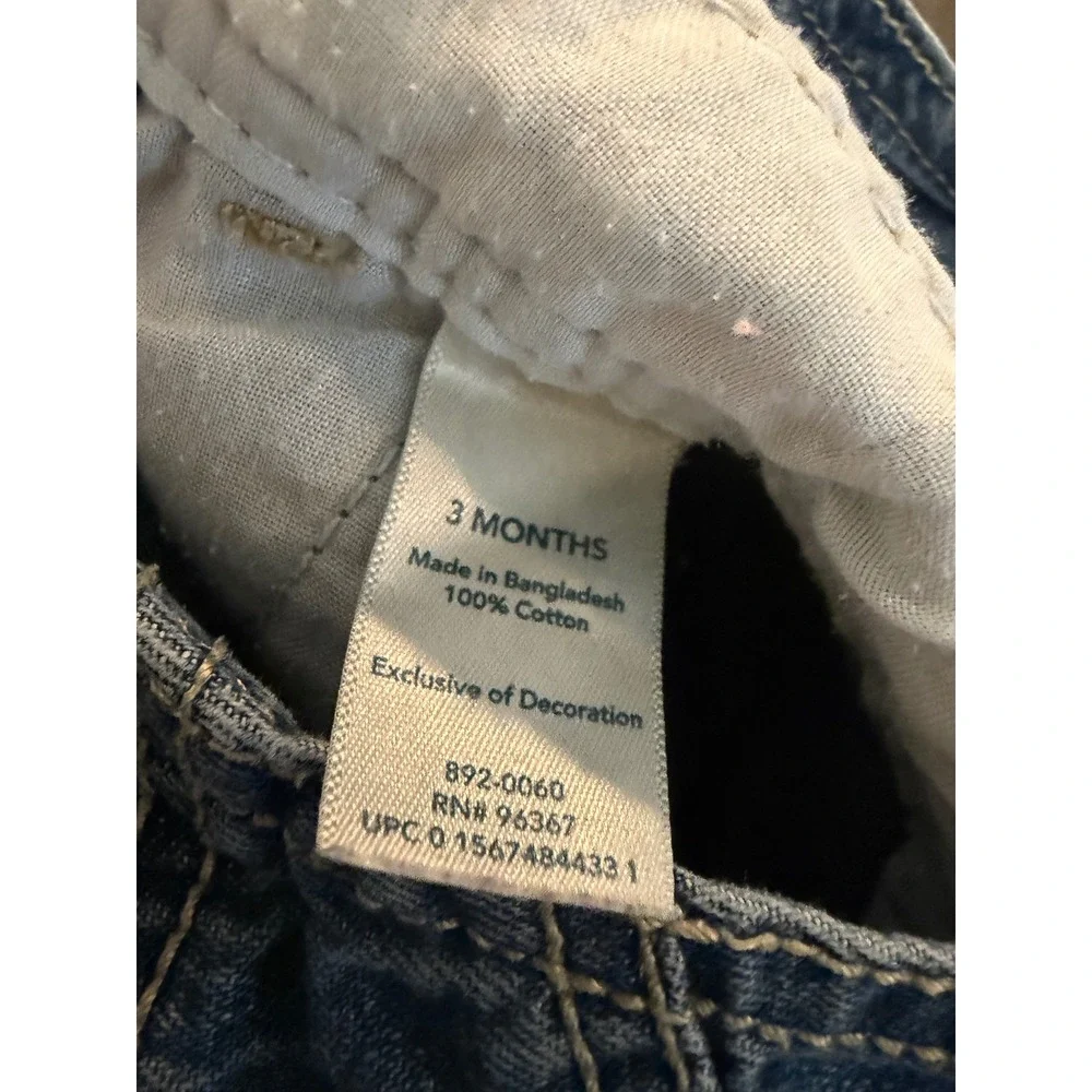 OshKosh B'gosh Baby Girls 3 Months Denim Overalls Rainbow Heart Ruffle Hem